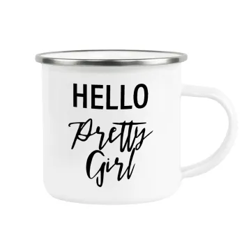Hello pretty girl, Metallic enamel cup white 360ml