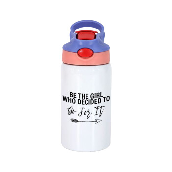 Be the girl who decided to, Children's hot water bottle, stainless steel, with safety straw, pink/purple (350ml)
