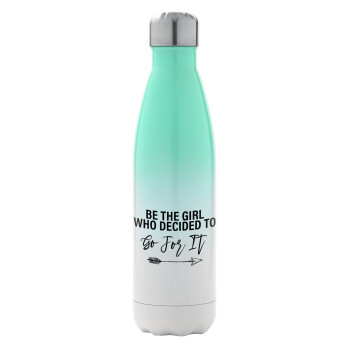 Be the girl who decided to, Metal mug thermos Green/White (Stainless steel), double wall, 500ml