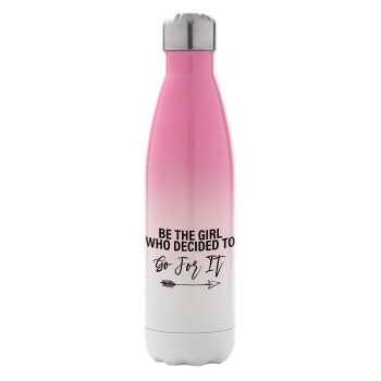 Be the girl who decided to, Metal mug thermos Pink/White (Stainless steel), double wall, 500ml