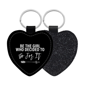Be the girl who decided to, Μπρελόκ PU δερμάτινο glitter καρδιά ΜΑΥΡΟ