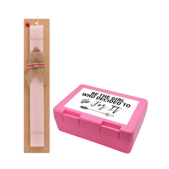 Be the girl who decided to, Easter Set, children's snack container PINK & scented flat Easter candle (30cm) (PINK)