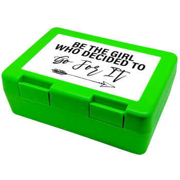 Be the girl who decided to, Children's cookie container GREEN 185x128x65mm (BPA free plastic)