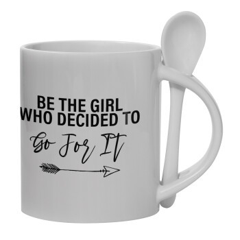 Be the girl who decided to, Ceramic coffee mug with Spoon, 330ml (1pcs)