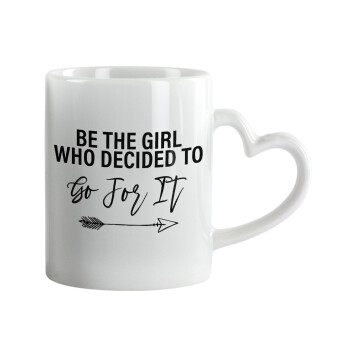 Be the girl who decided to, Κούπα καρδιά χερούλι λευκή, κεραμική, 330ml