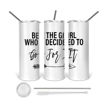Be the girl who decided to, Tumbler stainless steel 600ml, with metal straw & cleaning brush