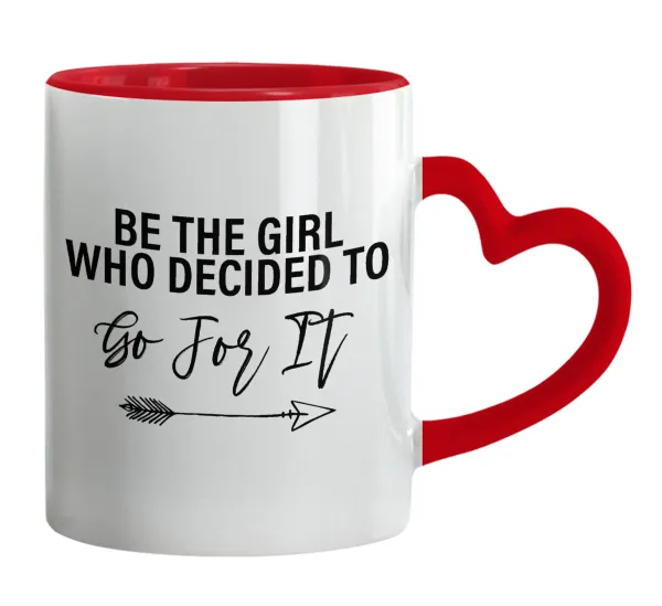 Be the girl who decided to — Κούπα καρδιά χερούλι κόκκινη, κεραμική, 330ml