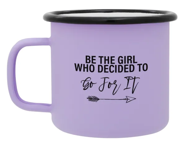 Be the girl who decided to — Metal enamel mug, matte light pastel purple, 360ml