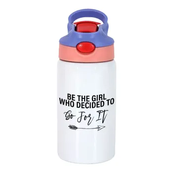 Be the girl who decided to, Children's hot water bottle, stainless steel, with safety straw, pink/purple (350ml)