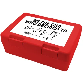 Be the girl who decided to, Children's cookie container RED 185x128x65mm (BPA free plastic)