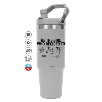 Be the girl who decided to, ΓΚΡΙ χρώματος Θερμός Ανοξείδωτο 890ml (30oz) με χερούλι