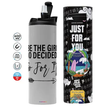 Be the girl who decided to, Tumbler ποτήρι θερμό ΓΚΡΙ από ανοξείδωτο ατσάλι 600ml