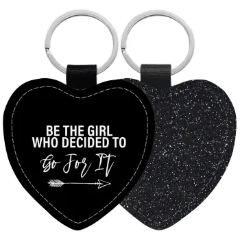 Be the girl who decided to, Μπρελόκ PU δερμάτινο glitter καρδιά ΜΑΥΡΟ