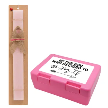 Be the girl who decided to, Easter Set, children's snack container PINK & scented flat Easter candle (30cm) (PINK)