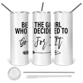 Be the girl who decided to, Tumbler stainless steel 600ml, with metal straw & cleaning brush