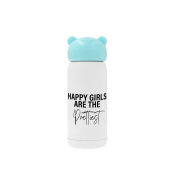 Happy girls are the prettiest, Γαλάζιο ανοξείδωτο παγούρι θερμό (Stainless steel), 320ml