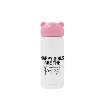 Happy girls are the prettiest, Ροζ ανοξείδωτο παγούρι θερμό (Stainless steel), 320ml