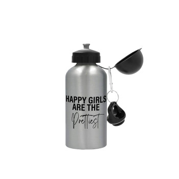 Happy girls are the prettiest, Metallic water jug, Silver, aluminum 500ml