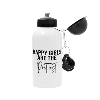 Happy girls are the prettiest, Μεταλλικό παγούρι νερού, Λευκό, αλουμινίου 500ml