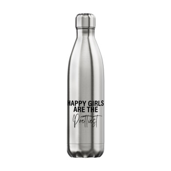 Happy girls are the prettiest, Inox (Stainless steel) hot metal mug, double wall, 750ml