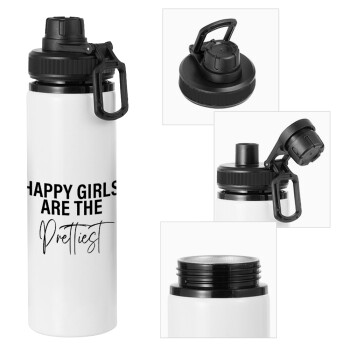 Happy girls are the prettiest, Μεταλλικό παγούρι νερού με καπάκι ασφαλείας, αλουμινίου 850ml