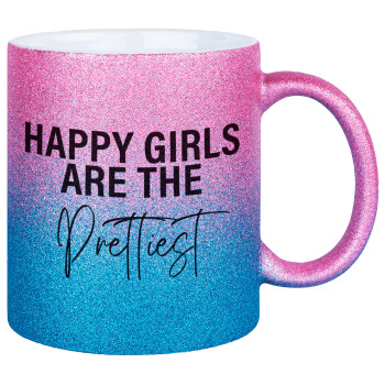 Happy girls are the prettiest, Κούπα Χρυσή/Μπλε Glitter, κεραμική, 330ml