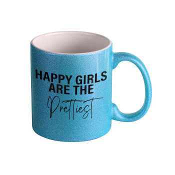 Happy girls are the prettiest, Κούπα Σιέλ Glitter που γυαλίζει, κεραμική, 330ml
