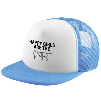 Happy girls are the prettiest, Καπέλο παιδικό Soft Trucker με Δίχτυ ΓΑΛΑΖΙΟ/ΛΕΥΚΟ (POLYESTER, ΠΑΙΔΙΚΟ, ONE SIZE)