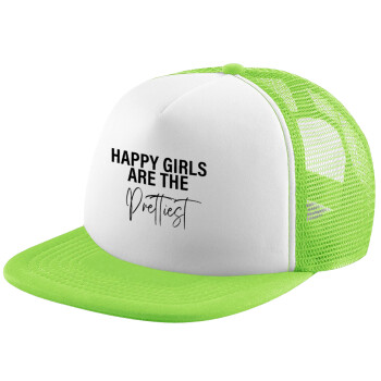 Happy girls are the prettiest, Καπέλο Soft Trucker με Δίχτυ Πράσινο/Λευκό