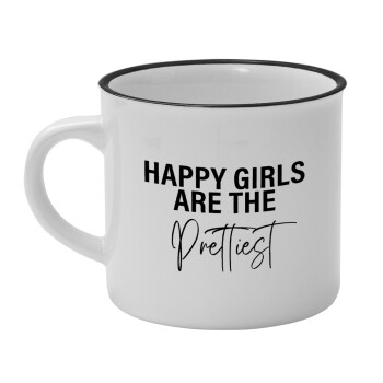 Happy girls are the prettiest, Κούπα κεραμική vintage Λευκή/Μαύρη 230ml