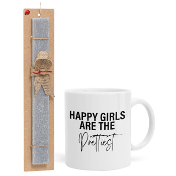 Happy girls are the prettiest, Easter Set, Ceramic Cup (330ml) & Easter aromatic flat candle (30cm) (GRAY)