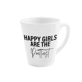 Happy girls are the prettiest, Κούπα κωνική Latte Λευκή, κεραμική, 300ml