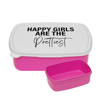 Happy girls are the prettiest, ΡΟΖ παιδικό δοχείο φαγητού (lunchbox) πλαστικό (BPA-FREE) Lunch Βox M18 x Π13 x Υ6cm