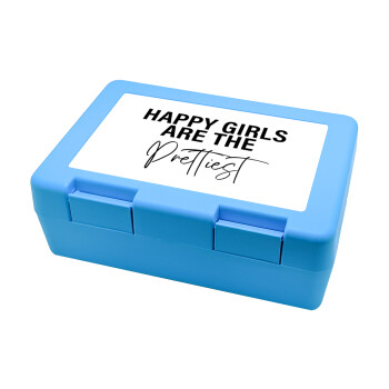 Happy girls are the prettiest, Children's cookie container LIGHT BLUE 185x128x65mm (BPA free plastic)