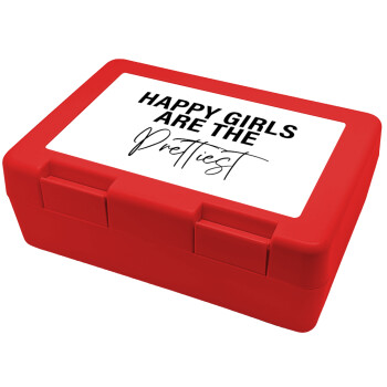 Happy girls are the prettiest, Children's cookie container RED 185x128x65mm (BPA free plastic)