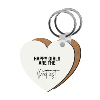 Happy girls are the prettiest, Μπρελόκ Ξύλινο καρδιά MDF