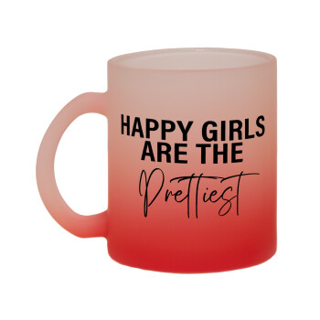 Happy girls are the prettiest, Κούπα γυάλινη δίχρωμη με βάση το κόκκινο ματ, 330ml