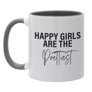 Happy girls are the prettiest, Mug colored grey, ceramic, 330ml
