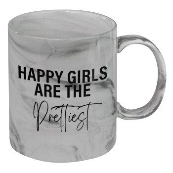 Happy girls are the prettiest, Mug ceramic marble style, 330ml