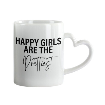 Happy girls are the prettiest, Mug heart handle, ceramic, 330ml