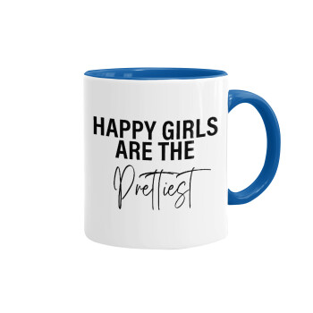 Happy girls are the prettiest, Κούπα χρωματιστή μπλε, κεραμική, 330ml