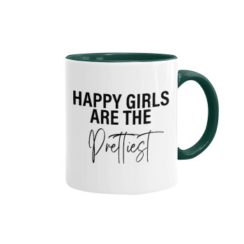Happy girls are the prettiest, Κούπα χρωματιστή πράσινη, κεραμική, 330ml