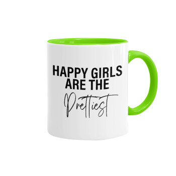 Happy girls are the prettiest, Mug colored light green, ceramic, 330ml