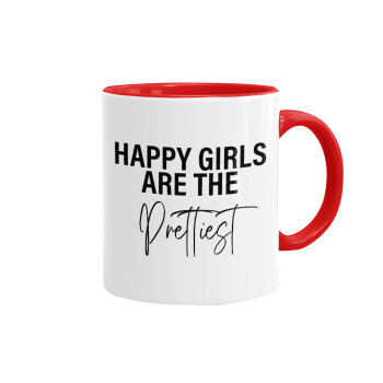 Happy girls are the prettiest, Κούπα χρωματιστή κόκκινη, κεραμική, 330ml