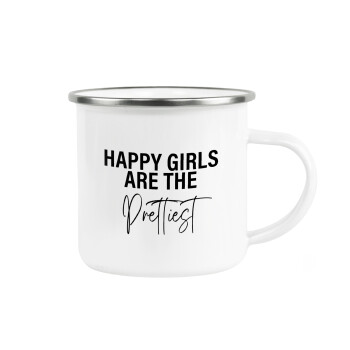 Happy girls are the prettiest, Κούπα Μεταλλική εμαγιέ λευκη 360ml