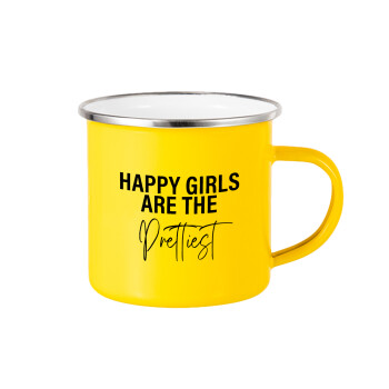 Happy girls are the prettiest, Κούπα Μεταλλική εμαγιέ Κίτρινη 360ml