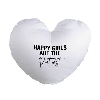 Happy girls are the prettiest, Μαξιλάρι καναπέ καρδιά 40x40cm περιέχεται το  γέμισμα