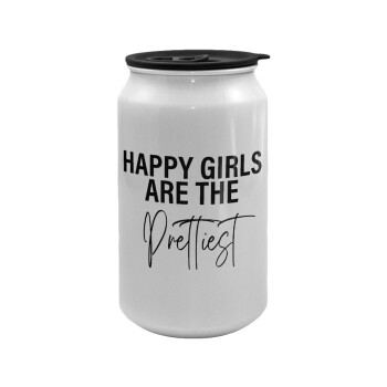 Happy girls are the prettiest, Κούπα ταξιδιού μεταλλική με καπάκι (tin-can) 500ml