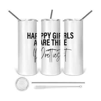 Happy girls are the prettiest, Tumbler stainless steel 600ml, with metal straw & cleaning brush