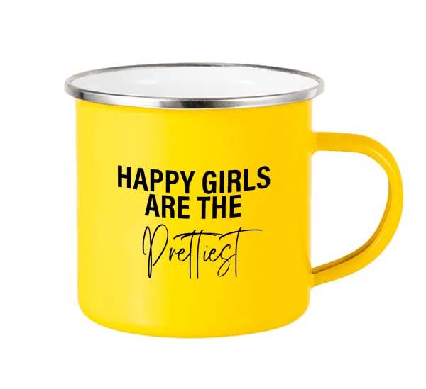 Happy girls are the prettiest — Yellow Enamel Metallic Cup 360ml
